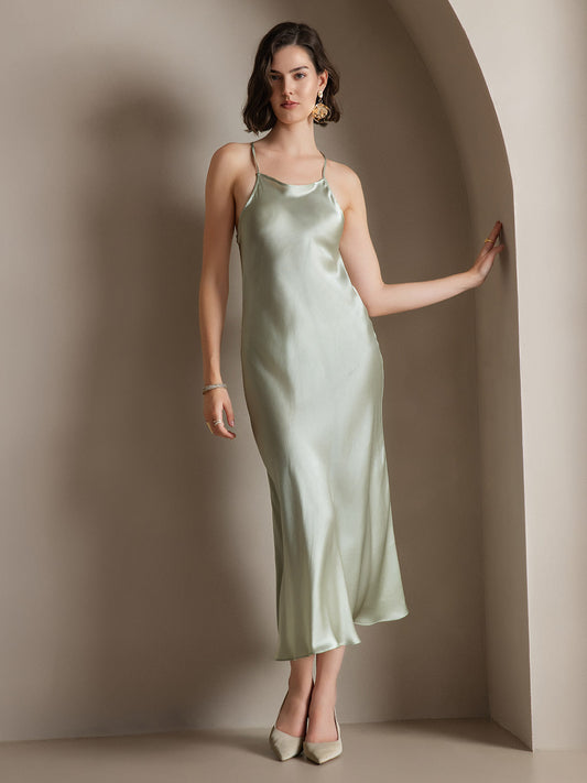 Elegante Lange Maxi Jurk Dames van Moerbeizijde met Spaghettibandjes | Mouwloos en Veelzijdig voor Zomer-1