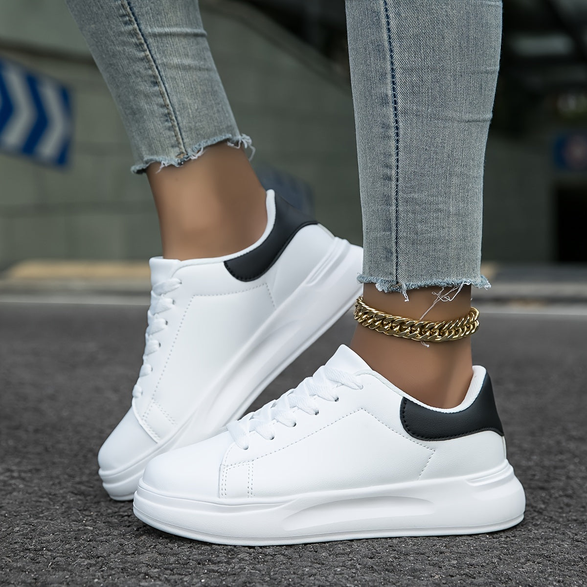 Elegante Witte Sneakers Dames van Hoogwaardig Leer met Gewatteerde Hak | Casual Low-Top Schoenen-6