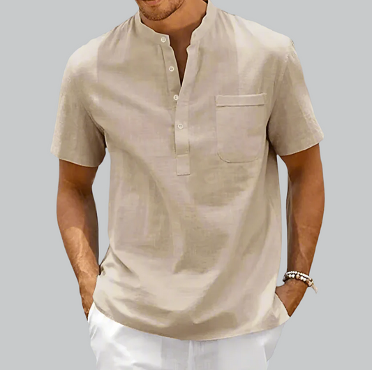 Linnen Korte Mouw Heren Shirt met Halve Knop – Ademend en Comfortabel voor Zomeruitjes | Shirts Heren-1