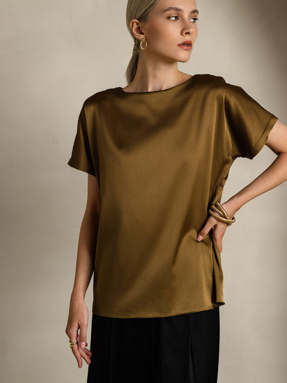 Luxe 19 Momme Zijde T-Shirt met Korte Mouwen – Donkerblauw, Wijn, Lichtgrijs, Ademend en Comfortabel-5