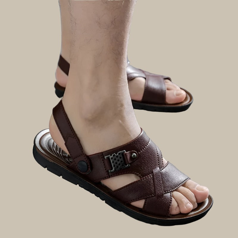 Stijlvolle Cross-Riem Sandalen voor Mannen – Donker Rood en Donkerbruin, Ademend en Comfortabel-3