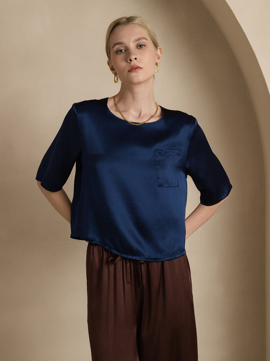 Luxe Zijde Casual Dames T-Shirt met Halve Mouwen – Verkrijgbaar in Diverse Kleuren | Trendy Tops Dames-1