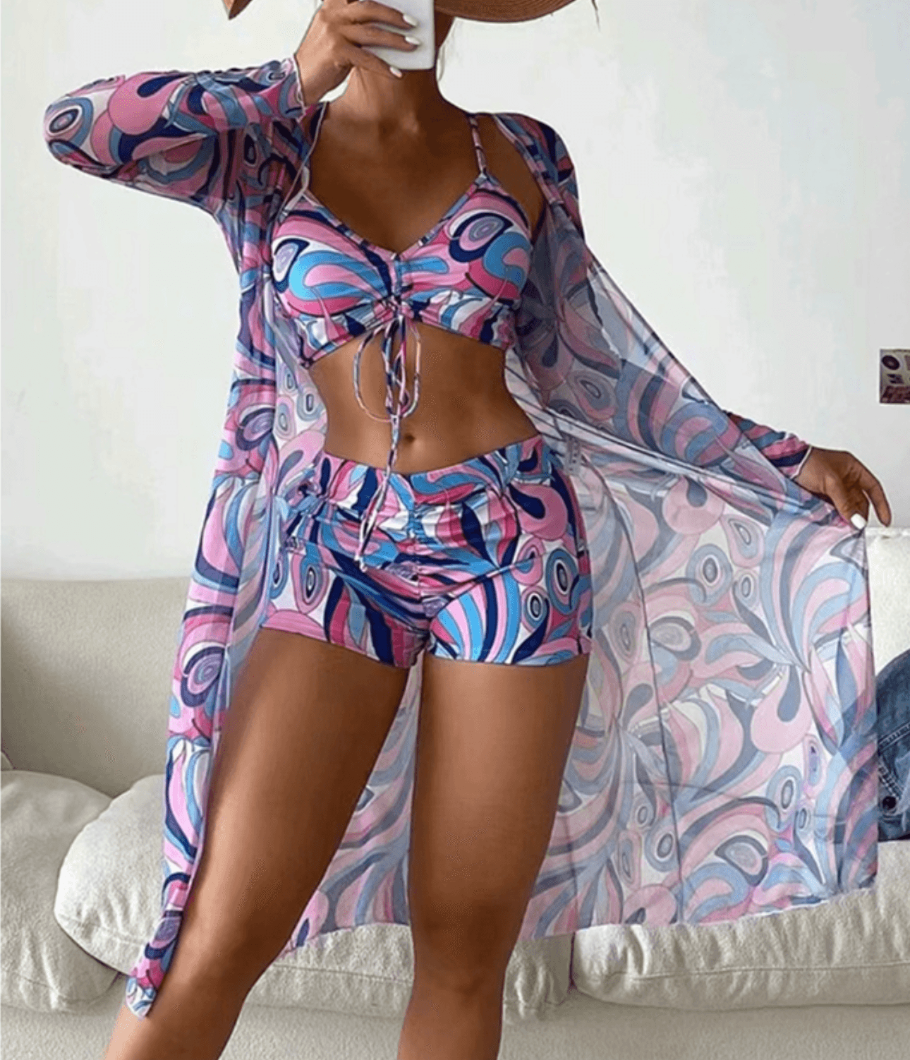 Variant image for Verleidelijke 3-delige Bikini Set Dames met Lange Mouwen en Hoge Taille | Ultraflatteuze Zomeroutfit-9