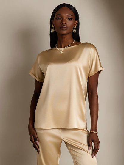 Variant image for Luxe 19 Momme Zijde T-Shirt met Korte Mouwen – Donkerblauw, Wijn, Lichtgrijs, Ademend en Comfortabel-13