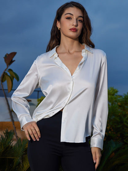 Variant image for Luxe Witte Blouse Dames met Militaire Stijl en Reverkraag - 95% Moerbeizijde, Regular Fit-56