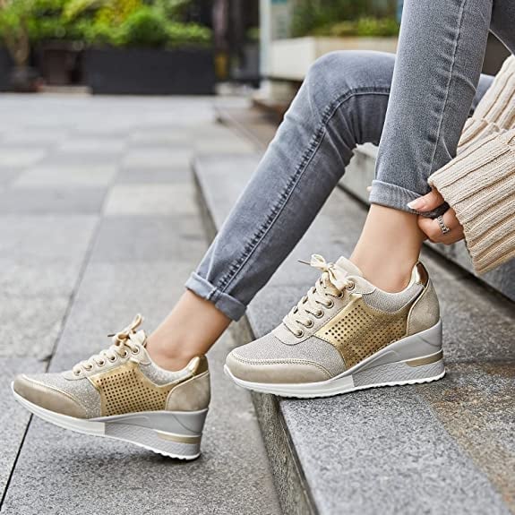 Stijlvolle Dames Sneakers met Hoge Hakken en Ademend Gaas | Ondersteunende Pasvorm met Verborgen Wighiel-1