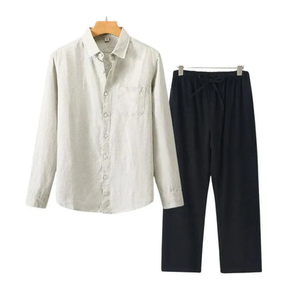 Linnen Shirt en Broeken Set voor Mannen | Ademend, Lichtgewicht en Ontspannen Pasvorm voor Casual Stijl-2