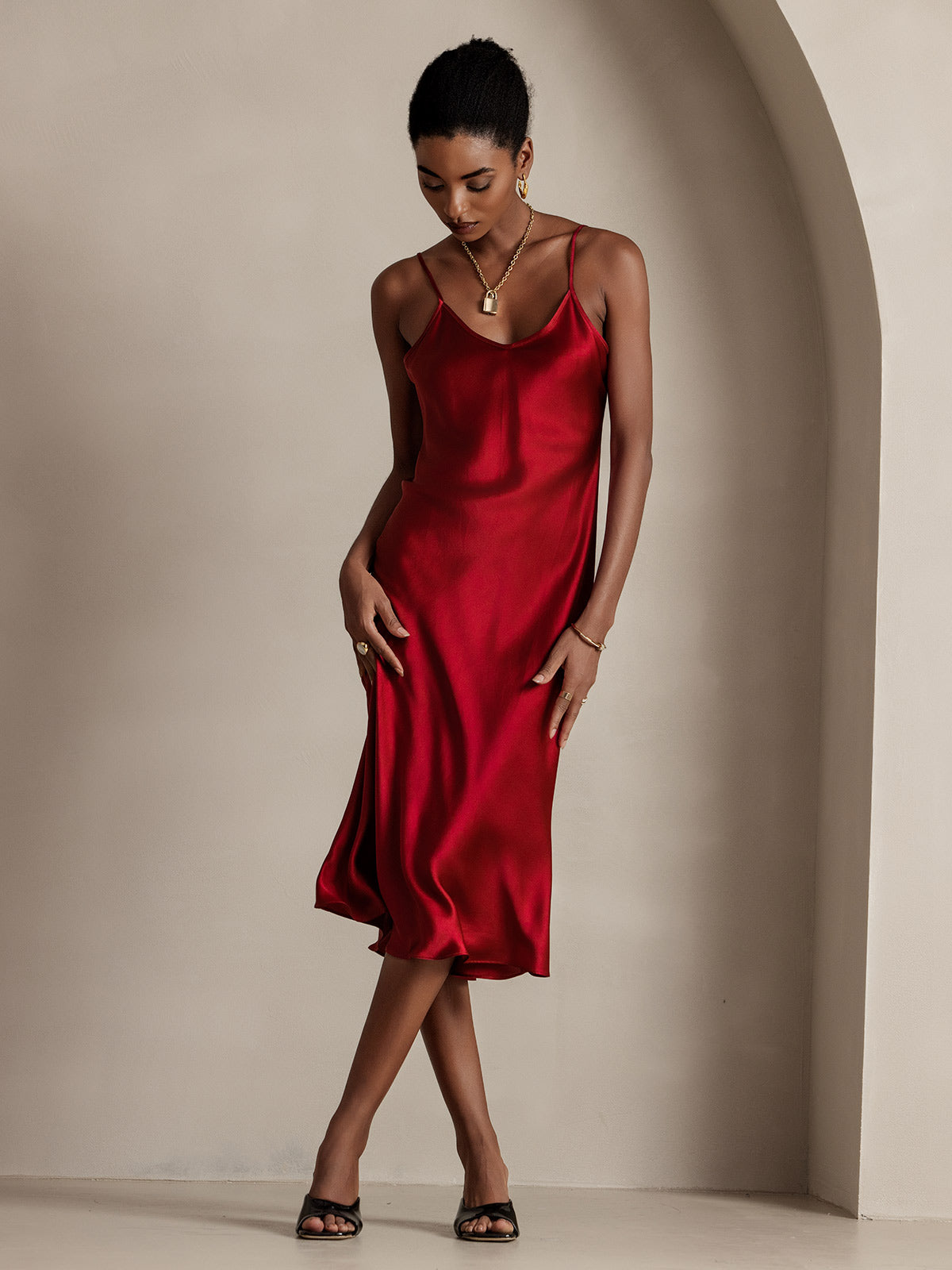 Elegante Lange Jurk Dames van 100% Zijde met Spaghettibandjes | Perfect voor Avond en Zomer Gelegenheden-6