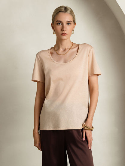 Variant image for Luxe Zijdeblend Dames T-shirt met U-hals | Korte Mouwen in Diverse Kleuren voor Comfort en Elegantie-1