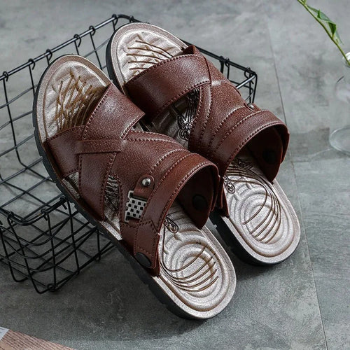 Stijlvolle Cross-Riem Sandalen voor Mannen – Donker Rood en Donkerbruin, Ademend en Comfortabel-1