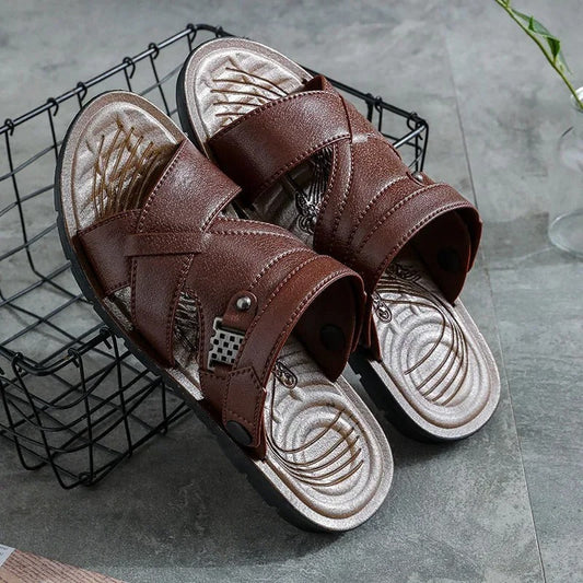 Stijlvolle Cross-Riem Sandalen voor Mannen – Donker Rood en Donkerbruin, Ademend en Comfortabel-1