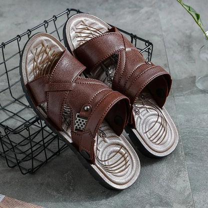 Variant image for Stijlvolle Cross-Riem Sandalen voor Mannen – Donker Rood en Donkerbruin, Ademend en Comfortabel-1