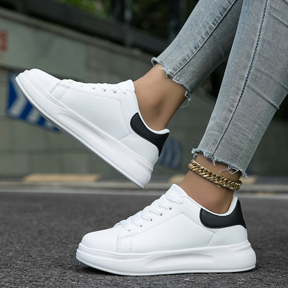 Elegante Witte Sneakers Dames van Hoogwaardig Leer met Gewatteerde Hak | Casual Low-Top Schoenen-2