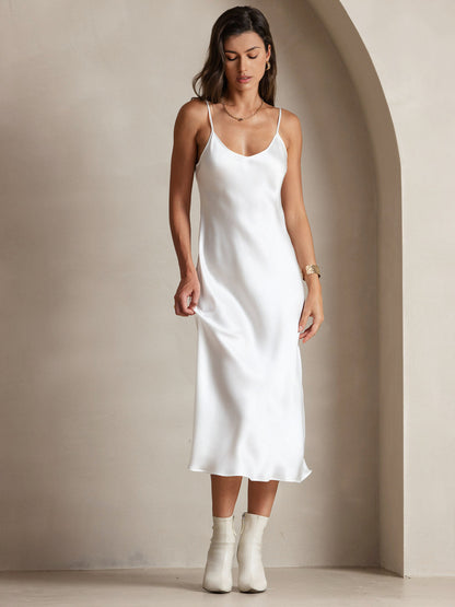 Elegante Lange Jurk Dames van Moerbeizijde met Spaghettibandjes | Luxe Maxi Jurk voor Zomer en Avondkleding-5