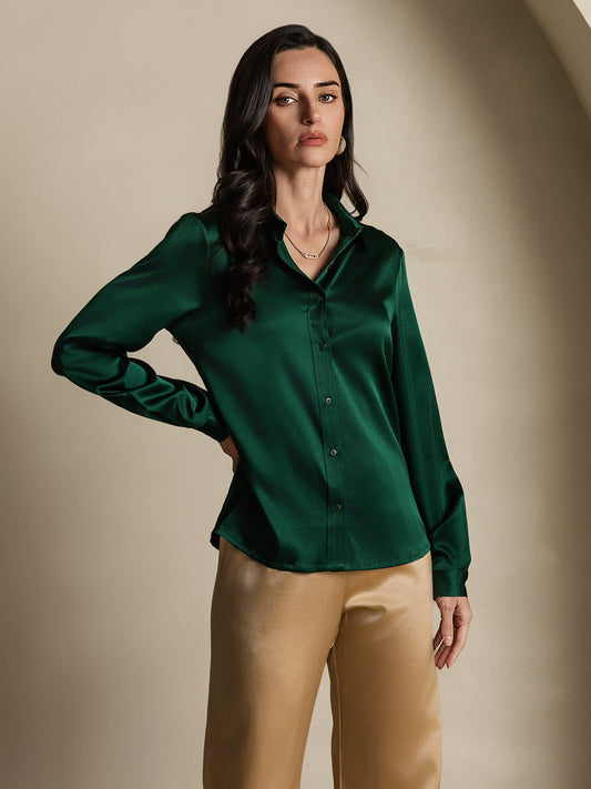 Elegante Lange Mouwen Witte Blouse Dames van Moerbeizijde | Perfect voor Casual en Formele Gelegenheden-1