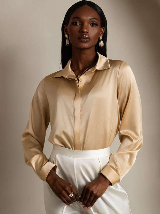 Elegante Dames Shirt van 19 Momme Moerbeizijde – Lange Mouwen Tops Dames in Diverse Kleuren-1