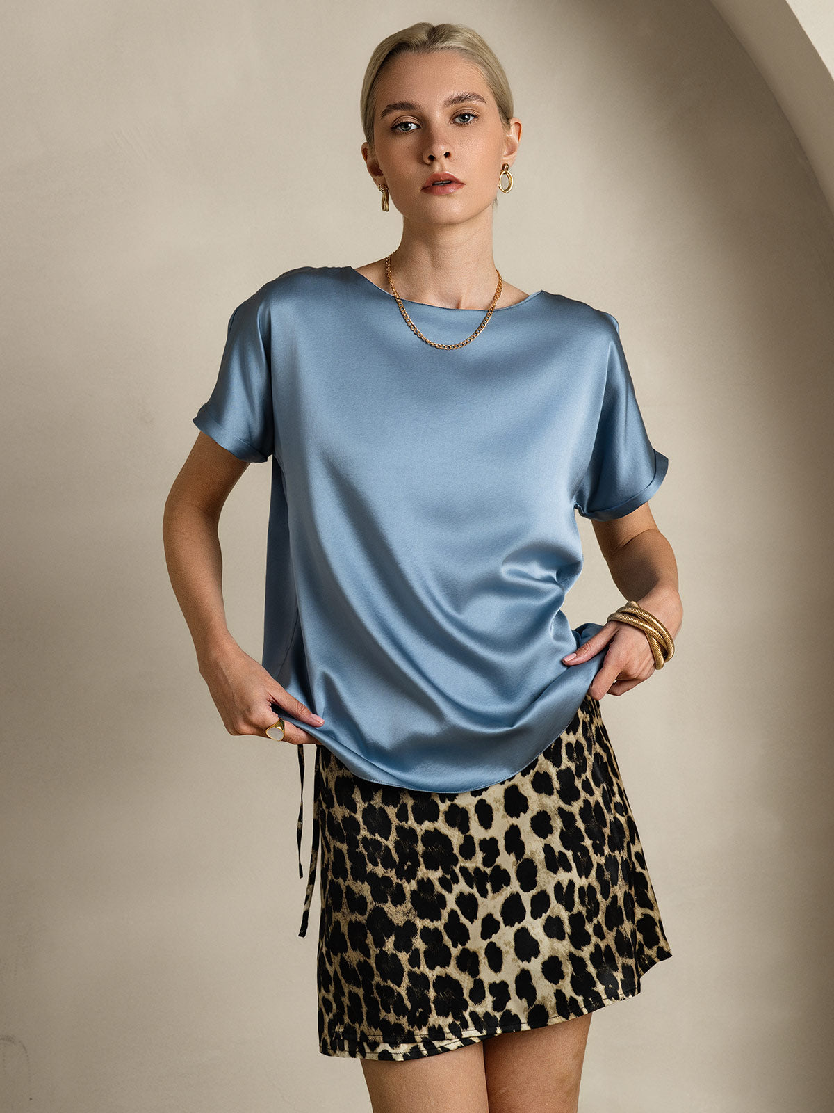 Variant image for Luxe 19 Momme Zijde T-Shirt met Korte Mouwen – Donkerblauw, Wijn, Lichtgrijs, Ademend en Comfortabel-17