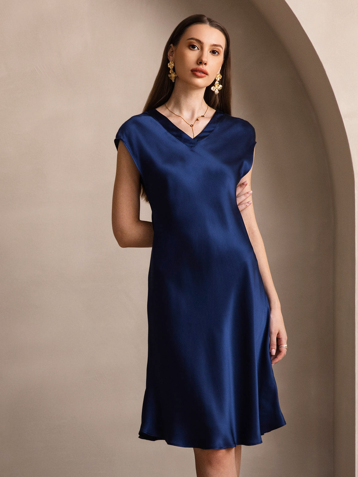 Variant image for Elegante Korte Mouwen Jurk van 100% Moerbeizijde voor Dames | Luxe Gala Jurk in Diverse Kleuren-5