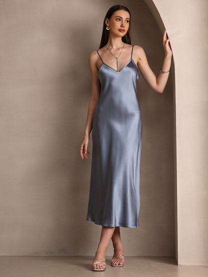 Variant image for Elegante Lange Jurk Dames van Moerbeizijde met Spaghettibandjes | Luxe Maxi Jurk voor Zomer en Avondkleding-7