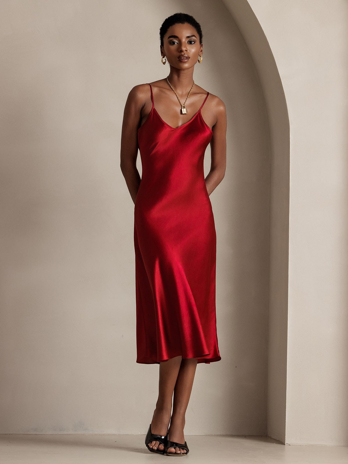Variant image for Elegante Lange Jurk Dames van 100% Zijde met Spaghettibandjes | Perfect voor Avond en Zomer Gelegenheden-1