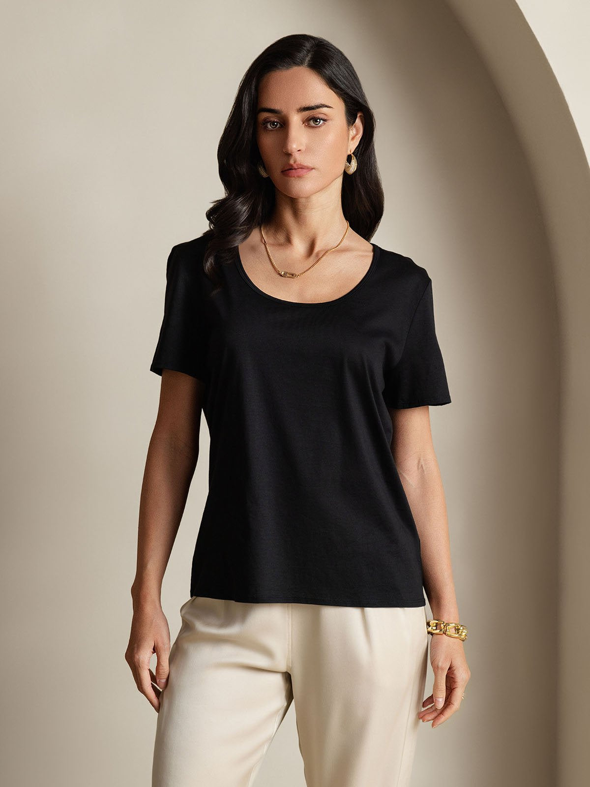 Variant image for Luxe Zijdeblend Dames T-shirt met U-hals | Korte Mouwen in Diverse Kleuren voor Comfort en Elegantie-5