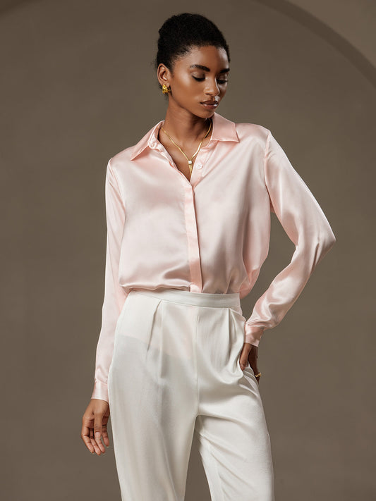 Klassieke Zijde Blouse Dames met Lange Mouwen – 19 Momme Moerbeizijde in Diverse Kleuren-1