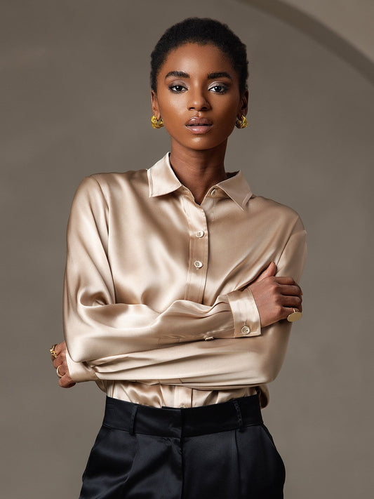 Elegante 19 Momme Moerbeizijden Dames Shirt met Lange Mouwen | Luxe Tops Dames voor Casual en Formele Gelegenheden-1