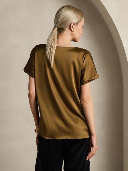 Luxe 19 Momme Zijde T-Shirt met Korte Mouwen – Donkerblauw, Wijn, Lichtgrijs, Ademend en Comfortabel-2
