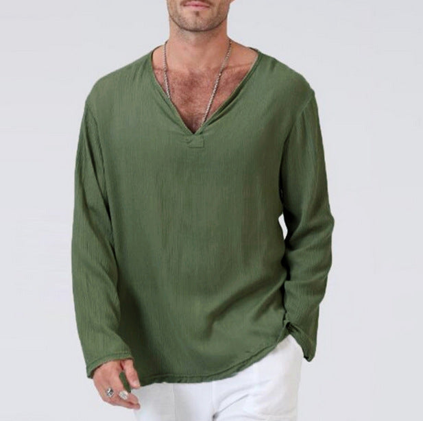 Variant image for Casual V-hals Longsleeve Heren T-shirt van Ademend Katoen-Linnen Mengsel | Ontspannen Pasvorm voor Dagelijks Comfort-16
