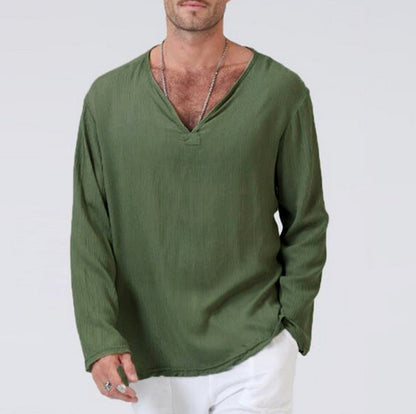 Variant image for Casual V-hals Longsleeve Heren T-shirt van Ademend Katoen-Linnen Mengsel | Ontspannen Pasvorm voor Dagelijks Comfort-16