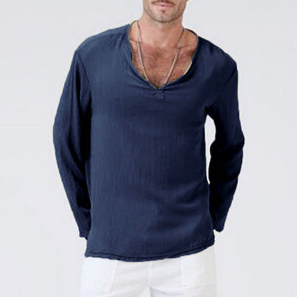 Variant image for Casual V-hals Longsleeve Heren T-shirt van Ademend Katoen-Linnen Mengsel | Ontspannen Pasvorm voor Dagelijks Comfort-21