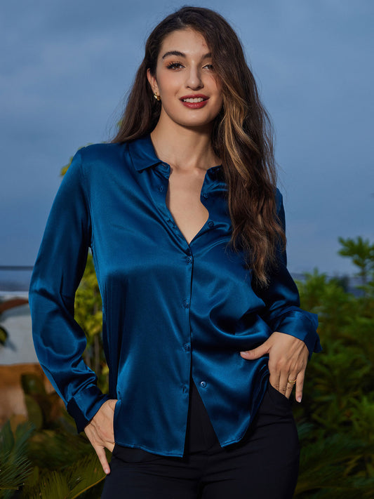 Luxe Zijden Dames Overhemd met Klassieke Kraag – Glanzend, Lichtgewicht, Verkrijgbaar in Diverse Kleuren-1