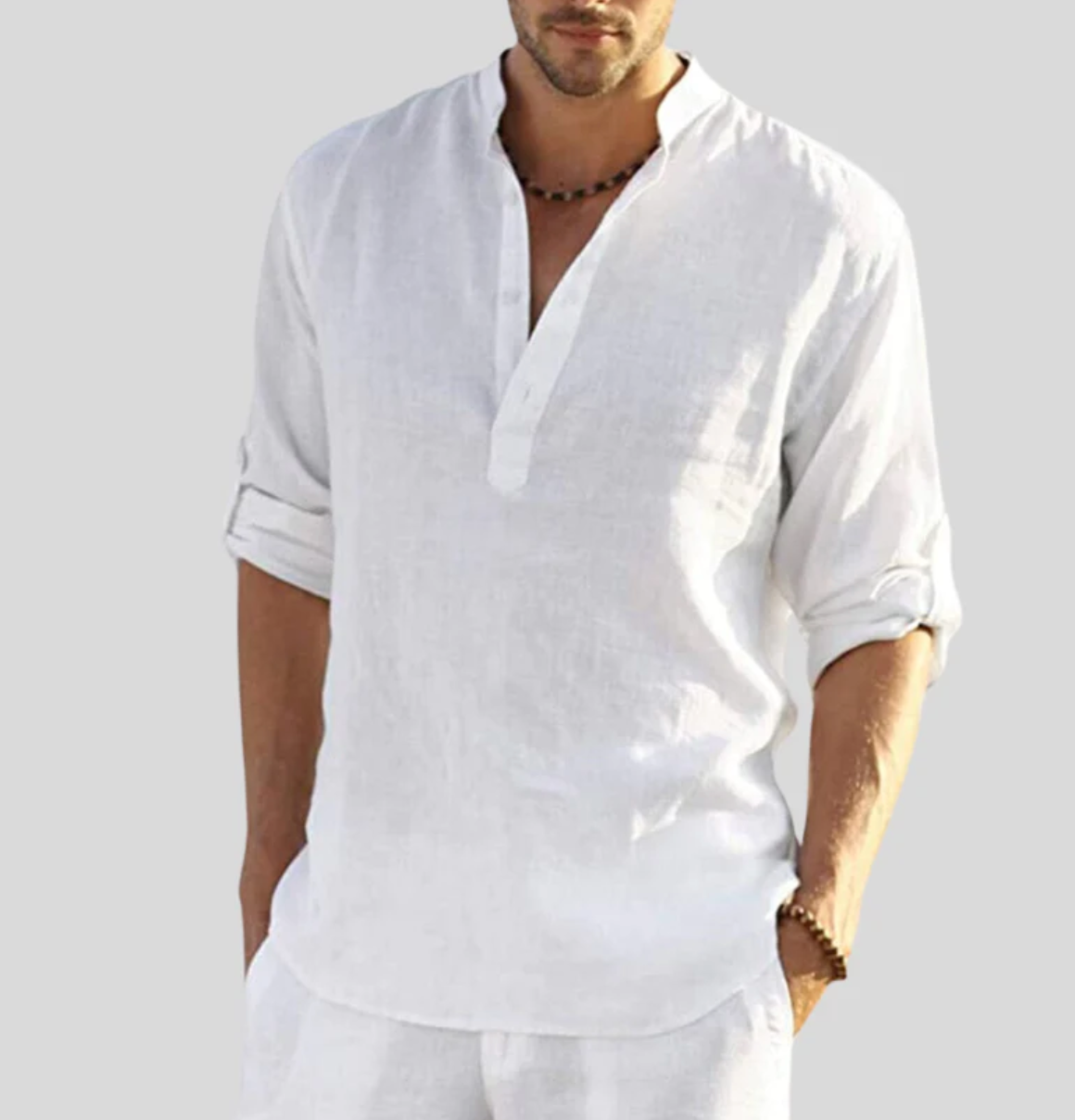 Variant image for Adriano Heren Linnen Shirt met Bandkraag en Lange Mouwen | Ademend en Lichtgewicht Casual Overhemd-38