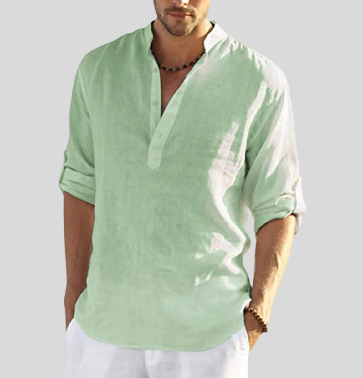 Variant image for Adriano Heren Linnen Shirt met Bandkraag en Lange Mouwen | Ademend en Lichtgewicht Casual Overhemd-23
