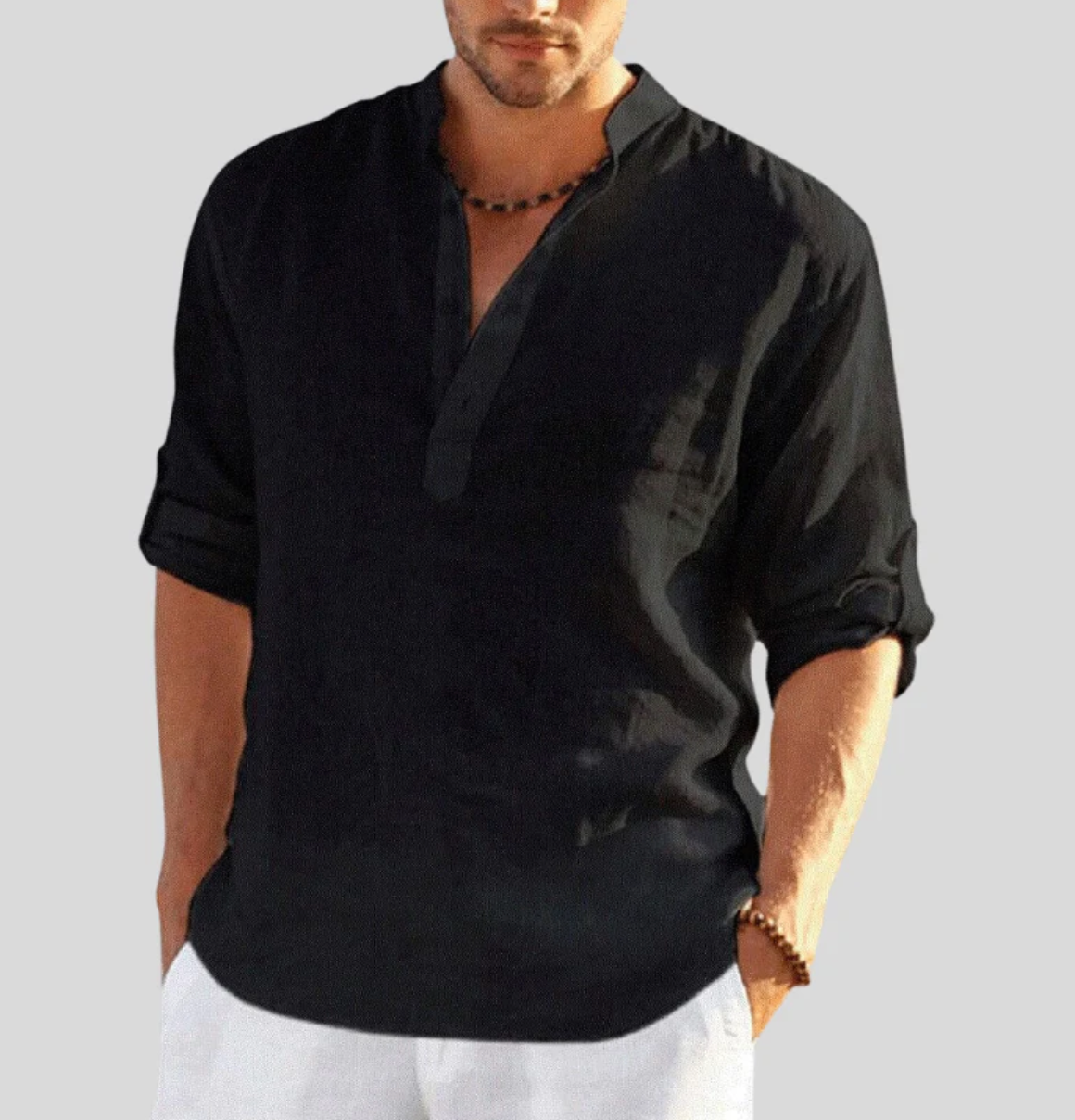 Variant image for Adriano Heren Linnen Shirt met Bandkraag en Lange Mouwen | Ademend en Lichtgewicht Casual Overhemd-7