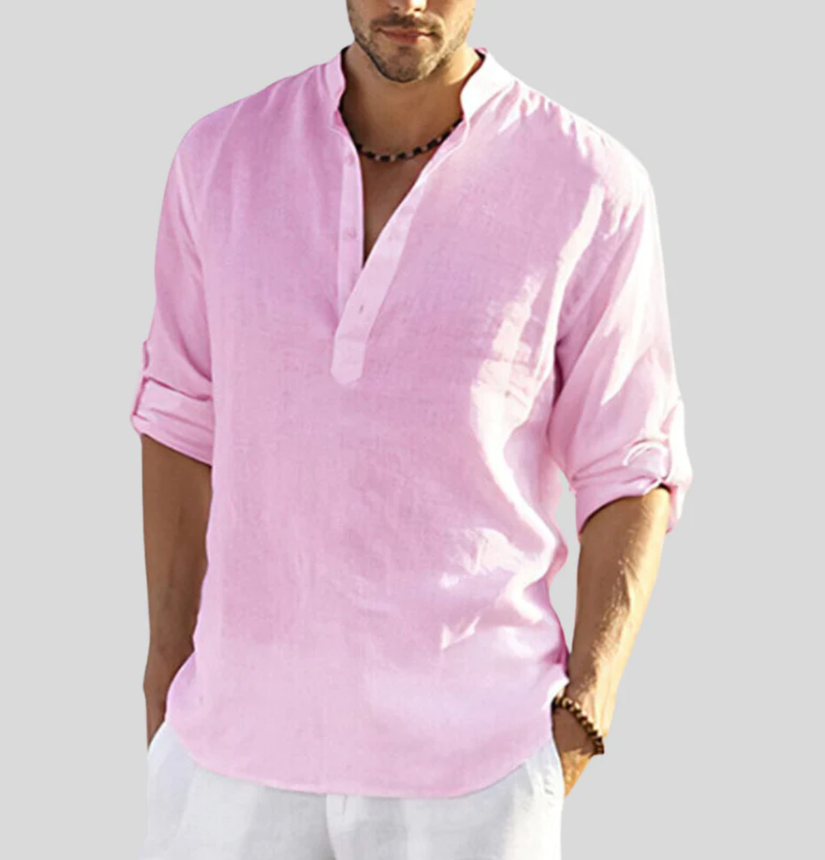 Variant image for Adriano Heren Linnen Shirt met Bandkraag en Lange Mouwen | Ademend en Lichtgewicht Casual Overhemd-31