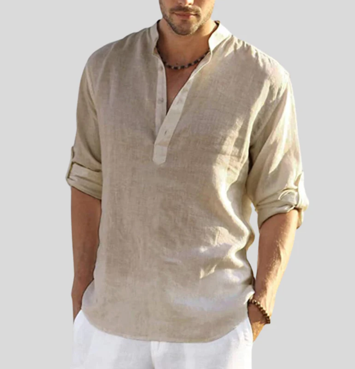 Variant image for Adriano Heren Linnen Shirt met Bandkraag en Lange Mouwen | Ademend en Lichtgewicht Casual Overhemd-46