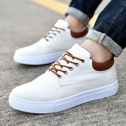 Lichte Heren Sneakers van Canvas met Platte Top en Veter | Casual Witte Sneakers Heren voor Comfortabel Dagelijks Gebruik-4
