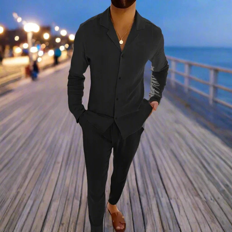 Variant image for Linnen Heren Set met Lange Mouwen en Lichtgewicht Broek | Ademend en Ontspannen Fit voor Zomer-7