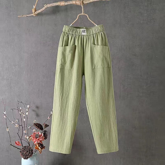 Stijlvolle Damesbroek met Elastische Taille en Brede Pijpen – Ademend Linnen-Katoenmengsel voor Casual Gebruik-1