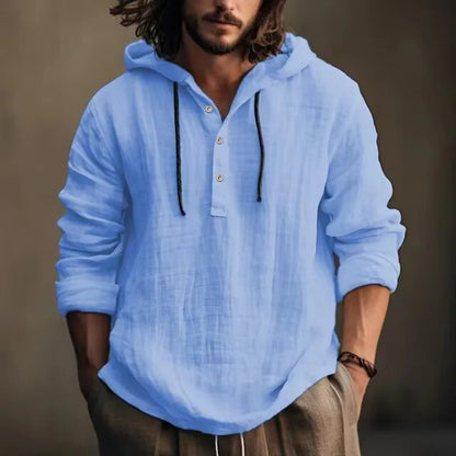 Variant image for Heren Katoen Linnen Hoodie Shirt | Ademend Longsleeve voor Lente en Zomer, Casual Stijl-19