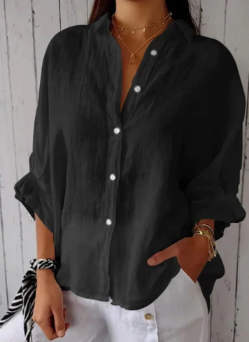 Elegante Oversized Dames Blouse Lange Mouw van Katoen-Linnenmix met Knoopsluiting | Casual & Comfortabel-1