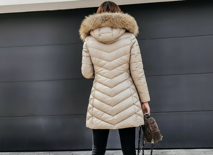 Giacca imbottita da donna con collo in pelliccia | Giacca invernale calda