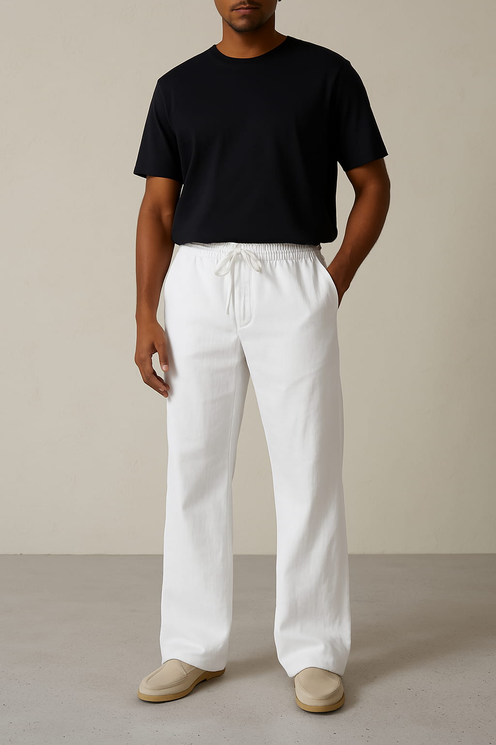 Linnen Brede Broek voor Mannen met Relaxed Fit en Trekkoord Taille | Volledige Lengte Flared Broek voor Casual Stijl-2