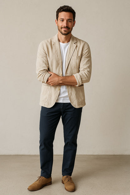 Linnen Colbert Heren | Casual Ongestructureerde Blazer van 100% Ademend Linnen - Perfect voor Lente/Zomer-2