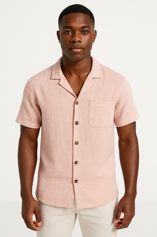 Katoenen Linnen Knoopshirt Heren | Ademend T-shirt met Korte Mouwen en Borstzak voor Casual Stijl-1