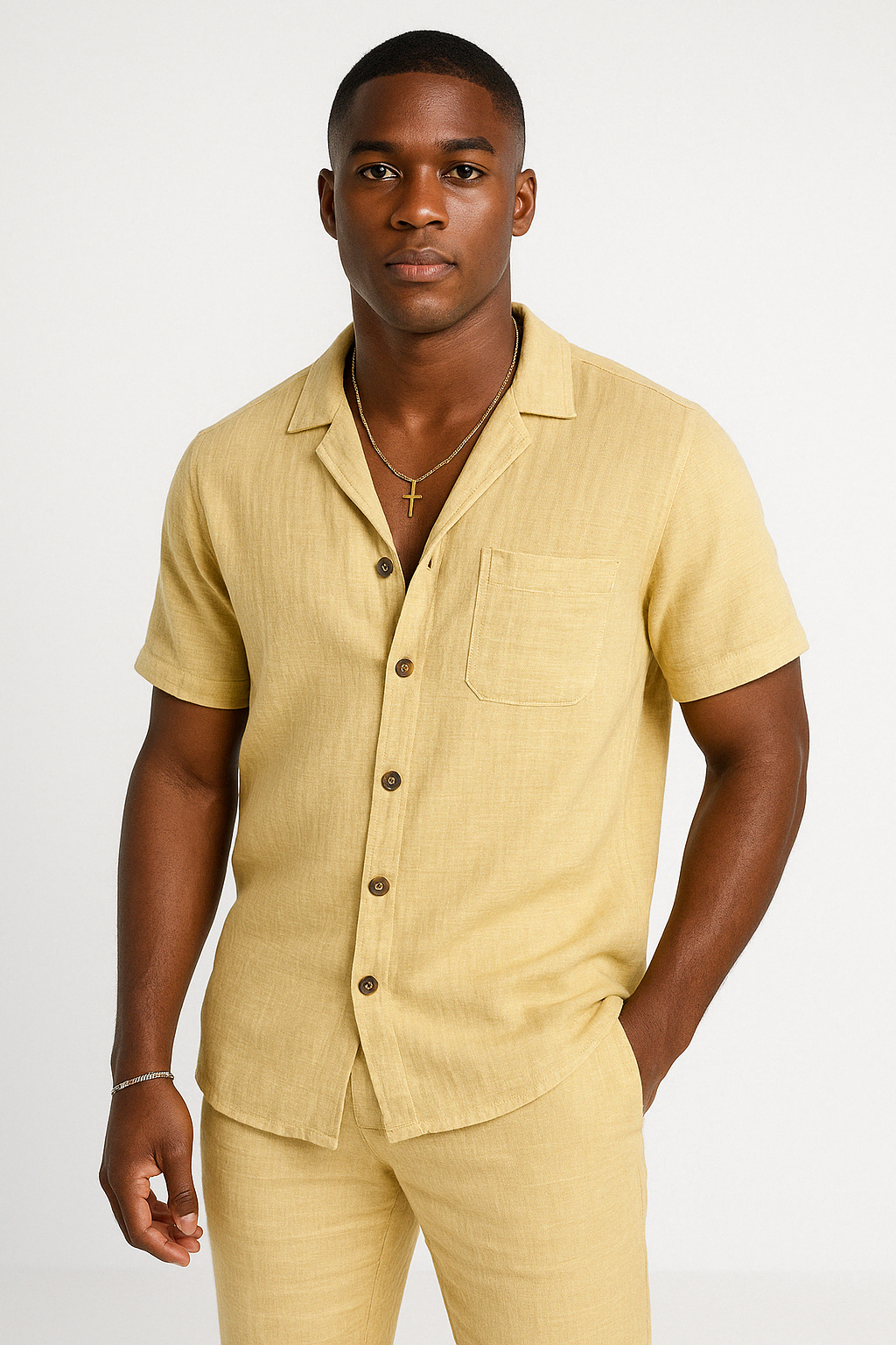 Variant image for Katoenen Linnen Knoopshirt Heren | Ademend T-shirt met Korte Mouwen en Borstzak voor Casual Stijl-13