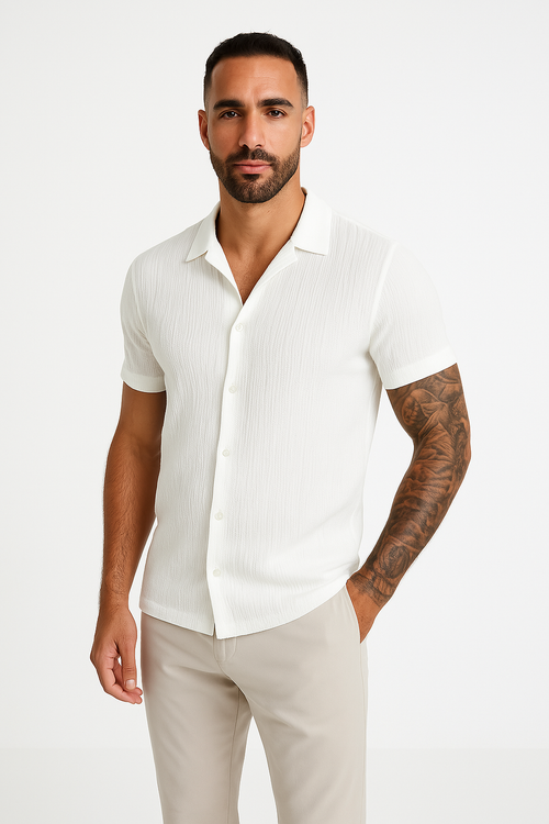 Casual Katoen-Linnen Heren Shirt met Korte Mouwen | Losse Pasvorm en Knopsluiting voor Warm Weer-1