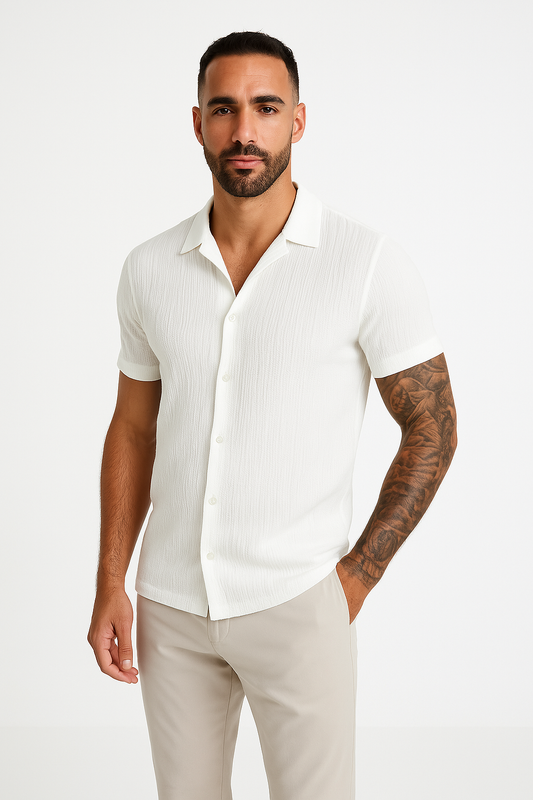 Casual Katoen-Linnen Heren Shirt met Korte Mouwen | Losse Pasvorm en Knopsluiting voor Warm Weer-1