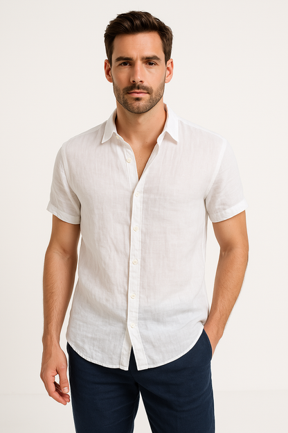 Variant image for Linnen Blend Casual Heren Shirt met Korte Mouwen | Ademend, Ontspannen Pasvorm, Button-Down Design-1